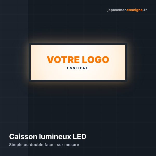 Caisson lumineux LED rectangulaire au-dessus d’une vitrine