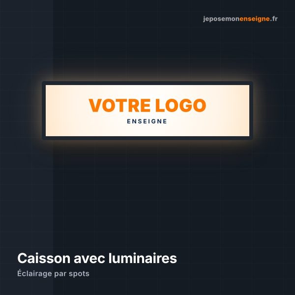 Enseigne caisson éclairée par luminaires extérieurs