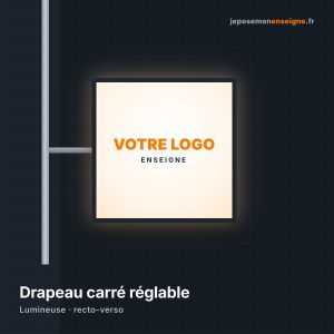 Enseigne drapeau carrée lumineuse sur façade