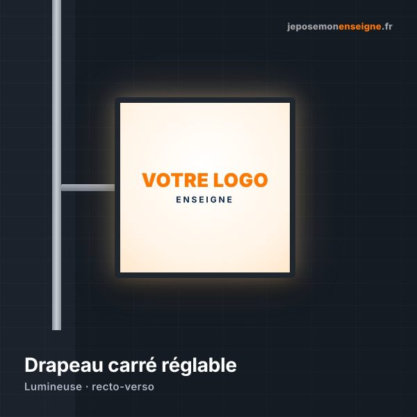 Enseigne drapeau carrée lumineuse sur façade