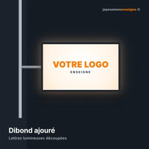 Enseigne drapeau lumineuse en Dibond ajouré avec lettres éclairées