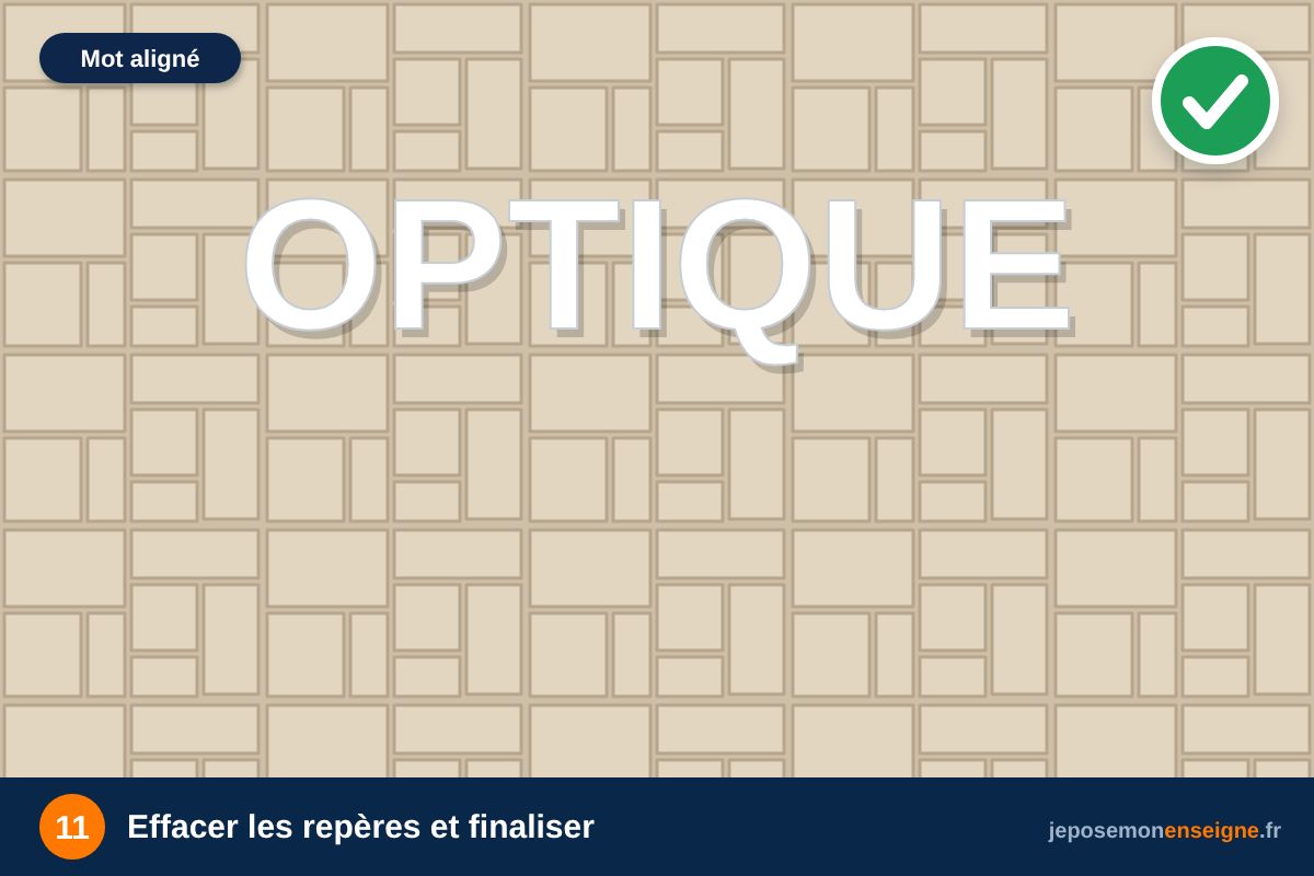 Effacer les repères et finaliser – Comment aligner parfaitement un mot : espacement et ligne de base