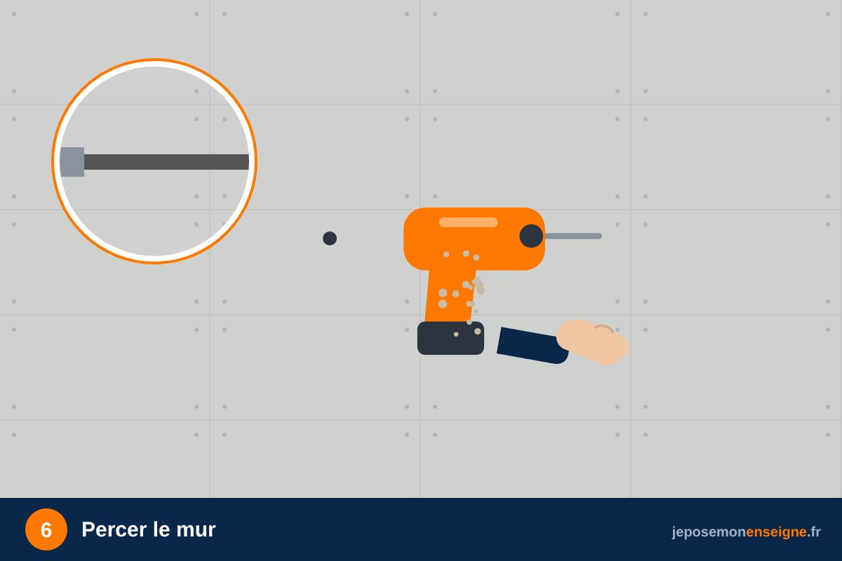 Percer le mur – Fixer un panneau Dibond sur entretoises