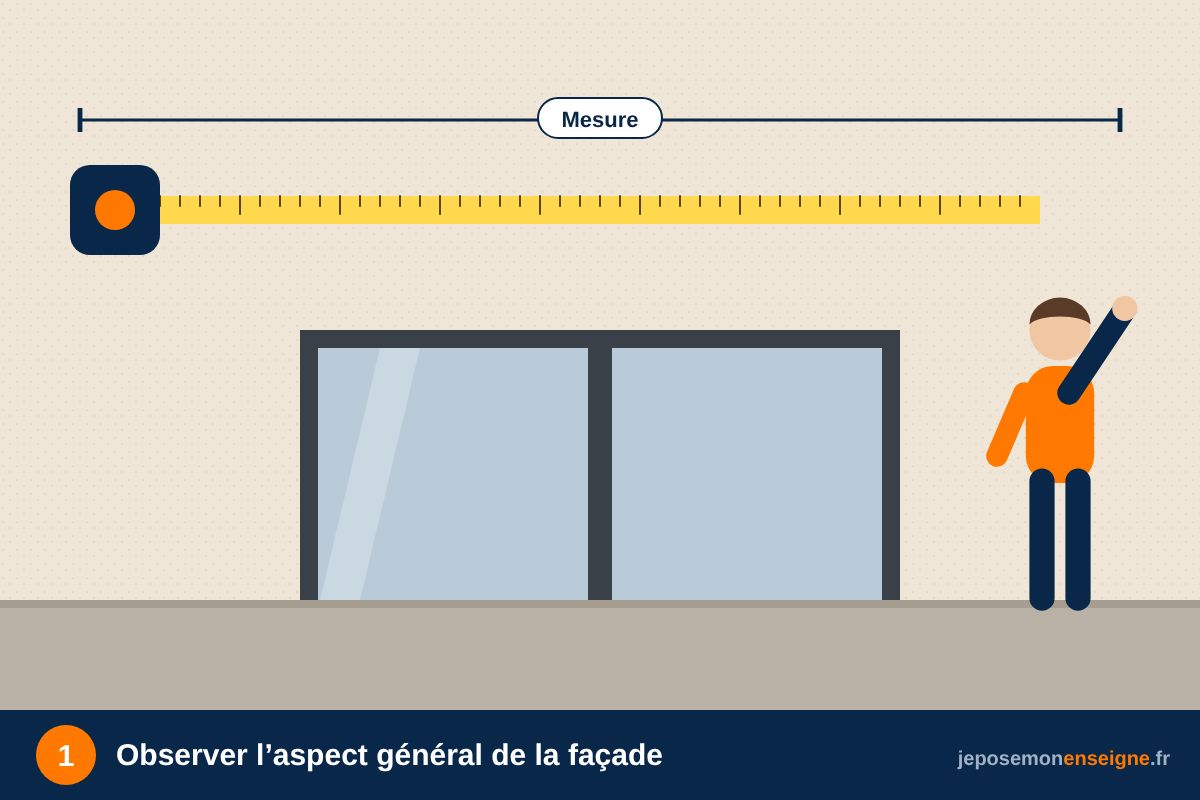 Observer l’aspect général de la façade – Identifier son support : enduit, brique, pierre, bardage, vitrage, tôle