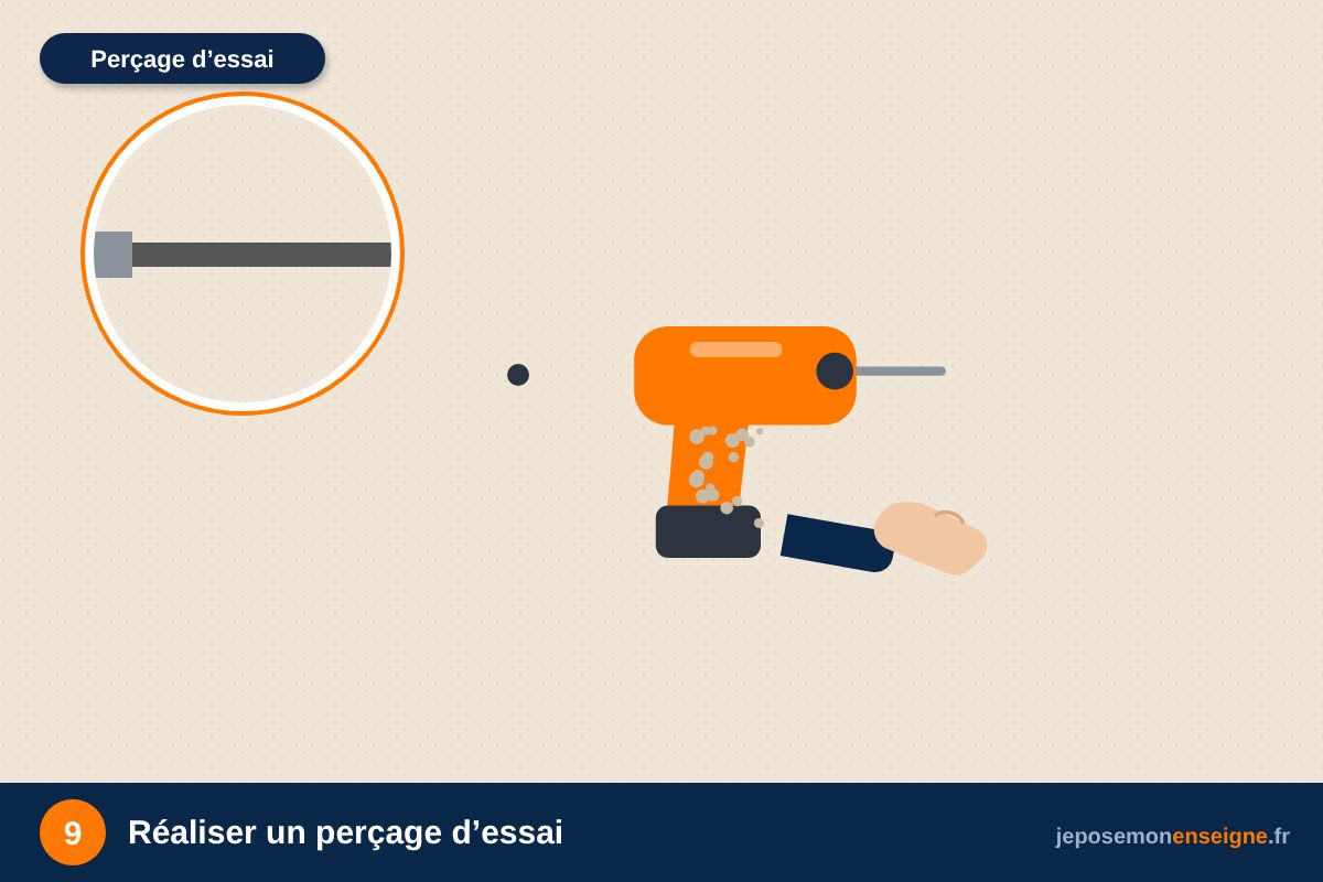 Réaliser un perçage d’essai – Identifier son support : enduit, brique, pierre, bardage, vitrage, tôle