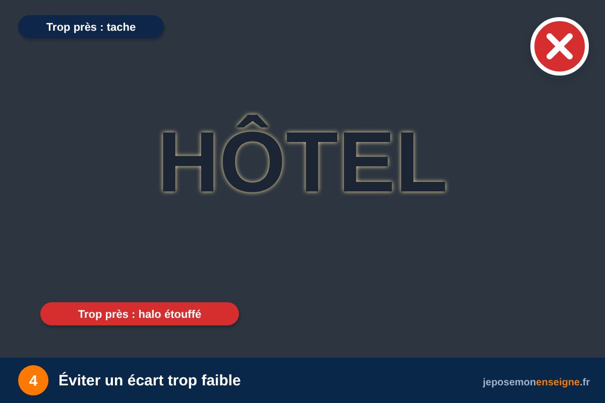 Éviter un écart trop faible – Lettres rétroéclairées : réussir l’effet halo