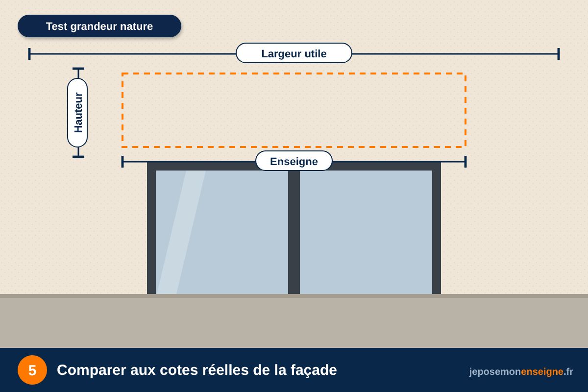 Comparer aux cotes réelles de la façade – Lire et valider son BAT d’enseigne