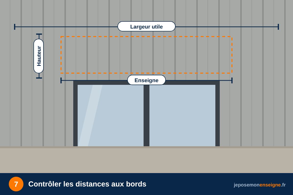 Contrôler les distances aux bords – Mesurer et tracer : centrer une enseigne sur une façade