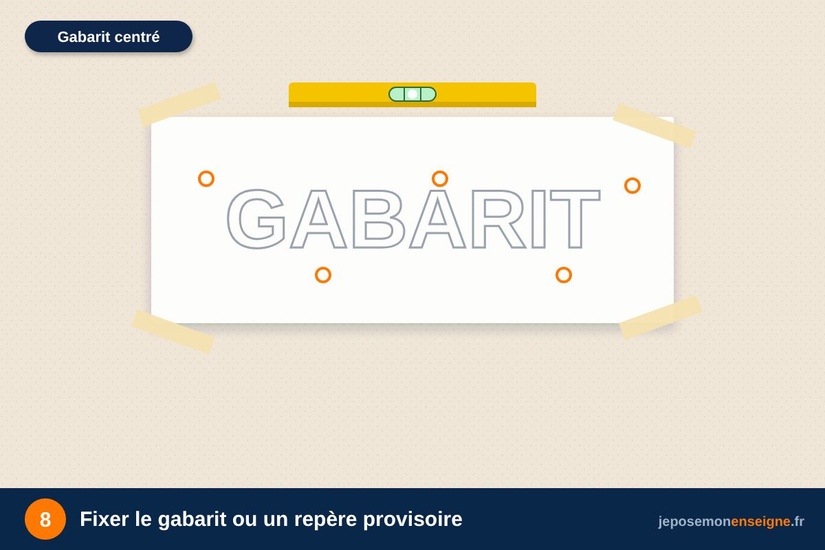 Fixer le gabarit ou un repère provisoire – Mesurer et tracer : centrer une enseigne sur une façade