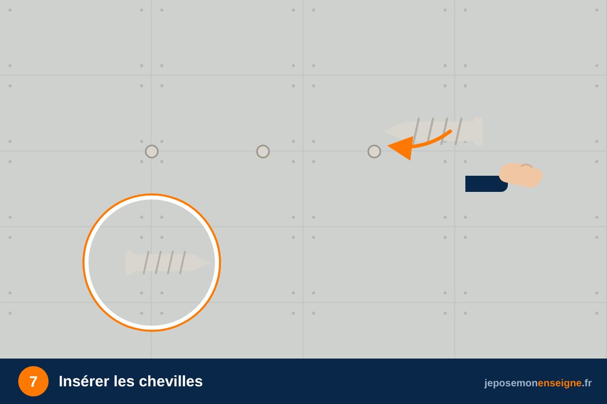 Insérer les chevilles – Comment poser une enseigne 3D sur socle
