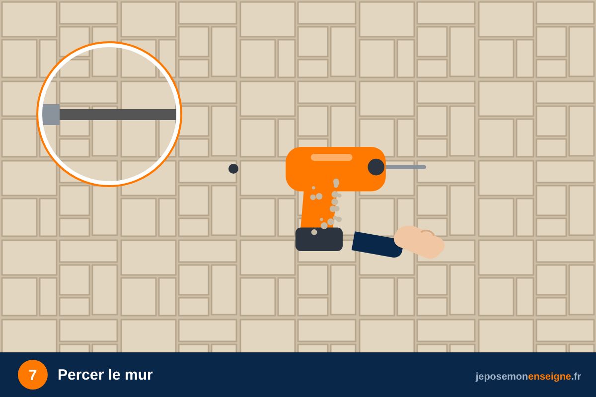 Percer le mur – Poser une enseigne drapeau : fixer la potence