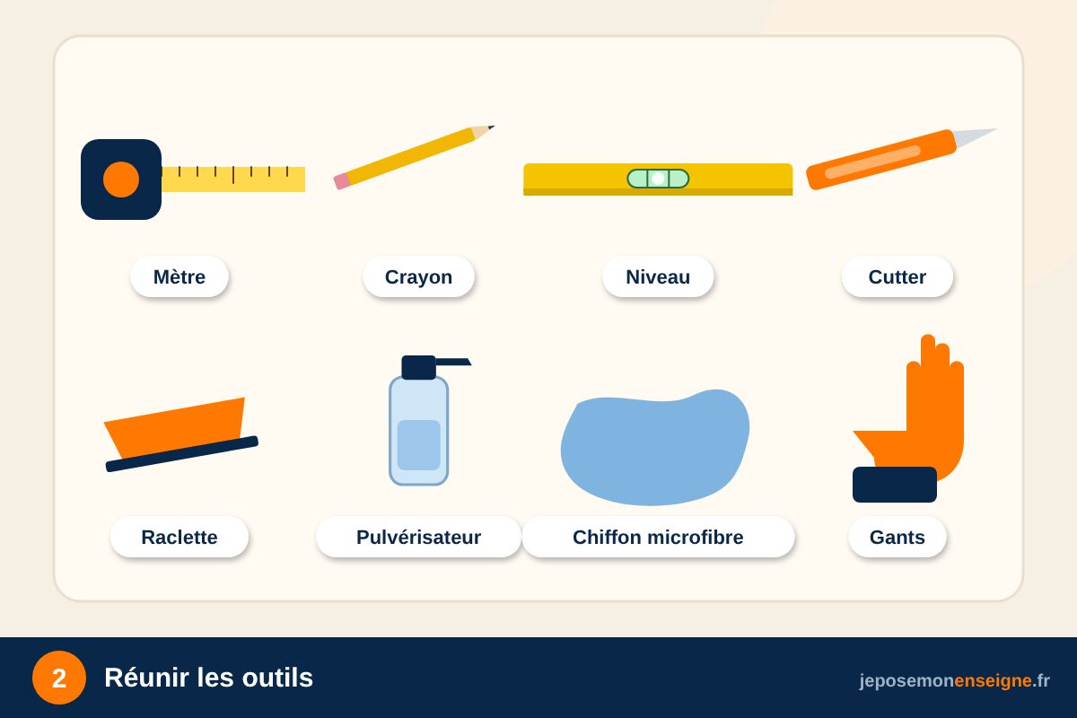 Réunir les outils – Comment poser un film dépoli sur une porte vitrée