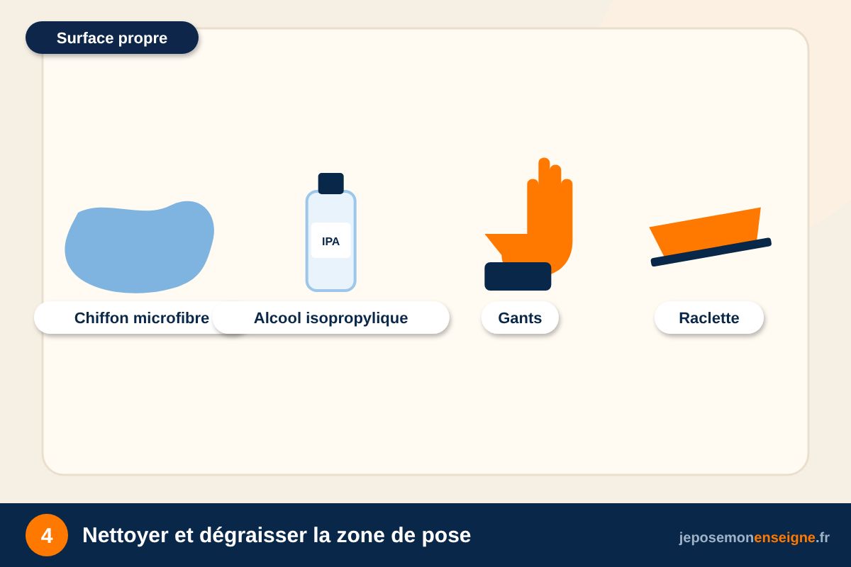 Nettoyer et dégraisser la zone de pose – Comment poser des lettres PVC collées sur une façade