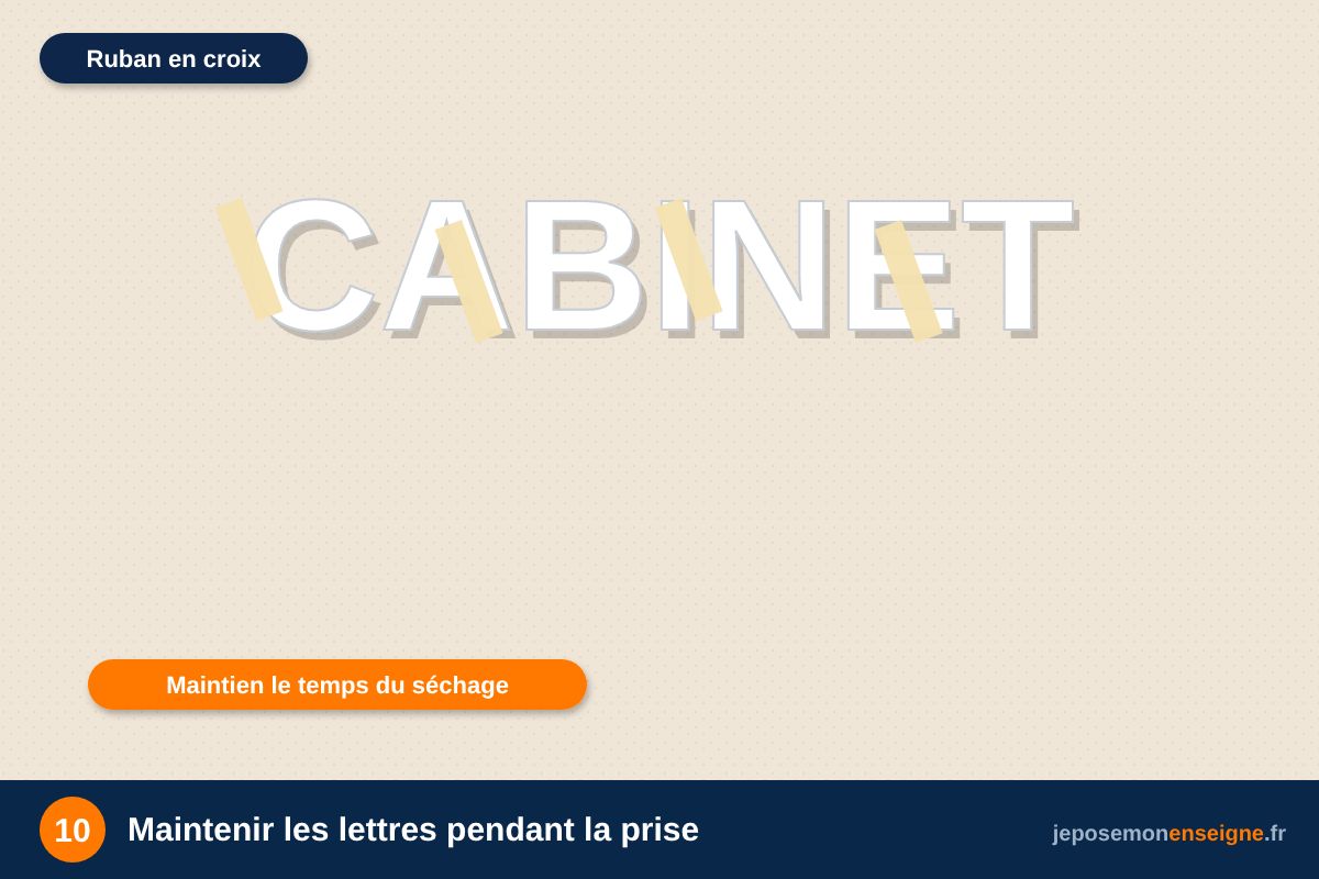 Maintenir les lettres pendant la prise – Comment poser des lettres PVC collées sur une façade