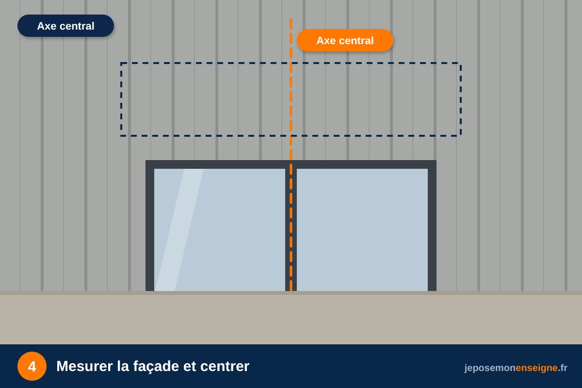 Mesurer la façade et centrer – Comment poser une enseigne en lettres sur rail