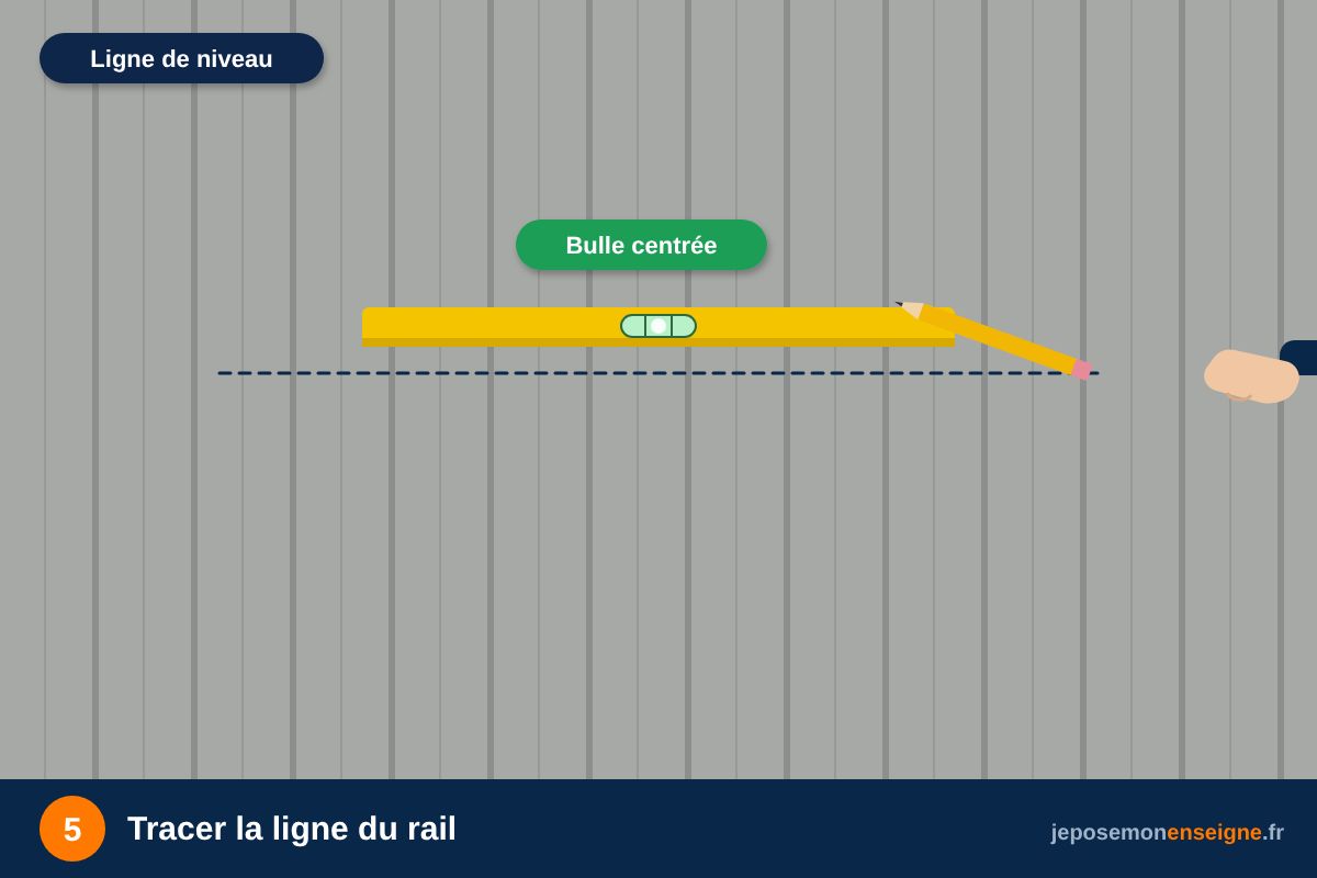 Tracer la ligne du rail – Comment poser une enseigne en lettres sur rail