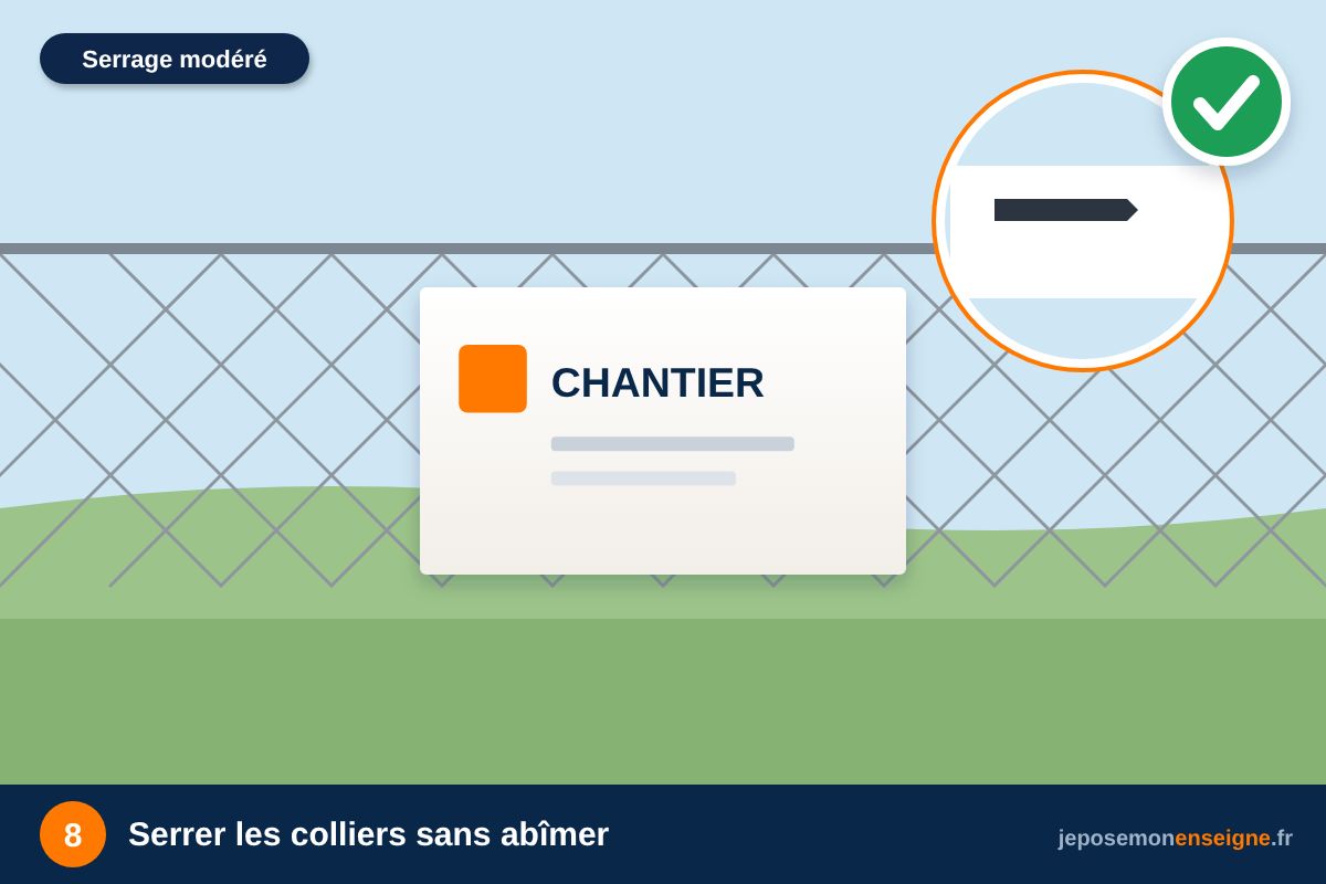 Serrer les colliers sans abîmer – Comment poser un panneau Akylux sur piquet ou sur grillage