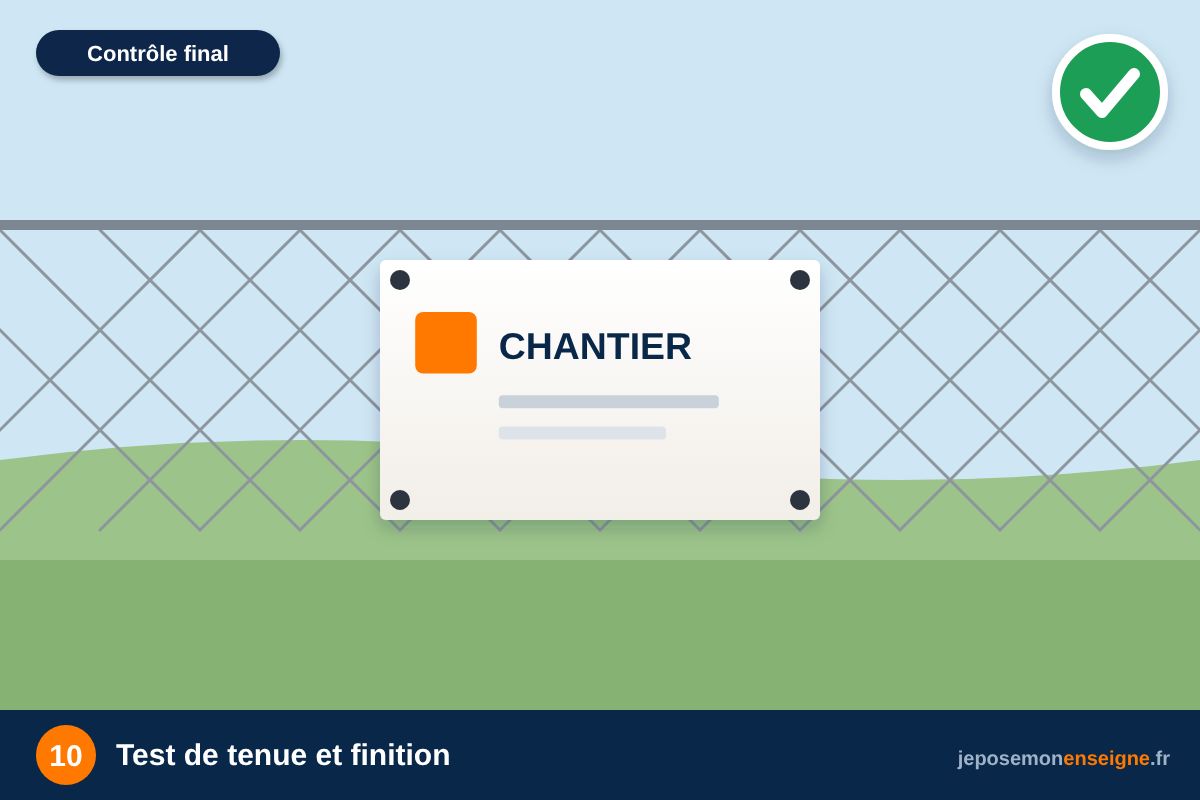 Test de tenue et finition – Comment poser un panneau Akylux sur piquet ou sur grillage
