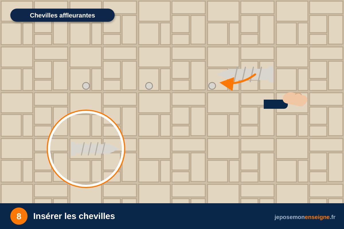 Insérer les chevilles – Comment poser une plaque professionnelle en Plexiglas sur entretoises
