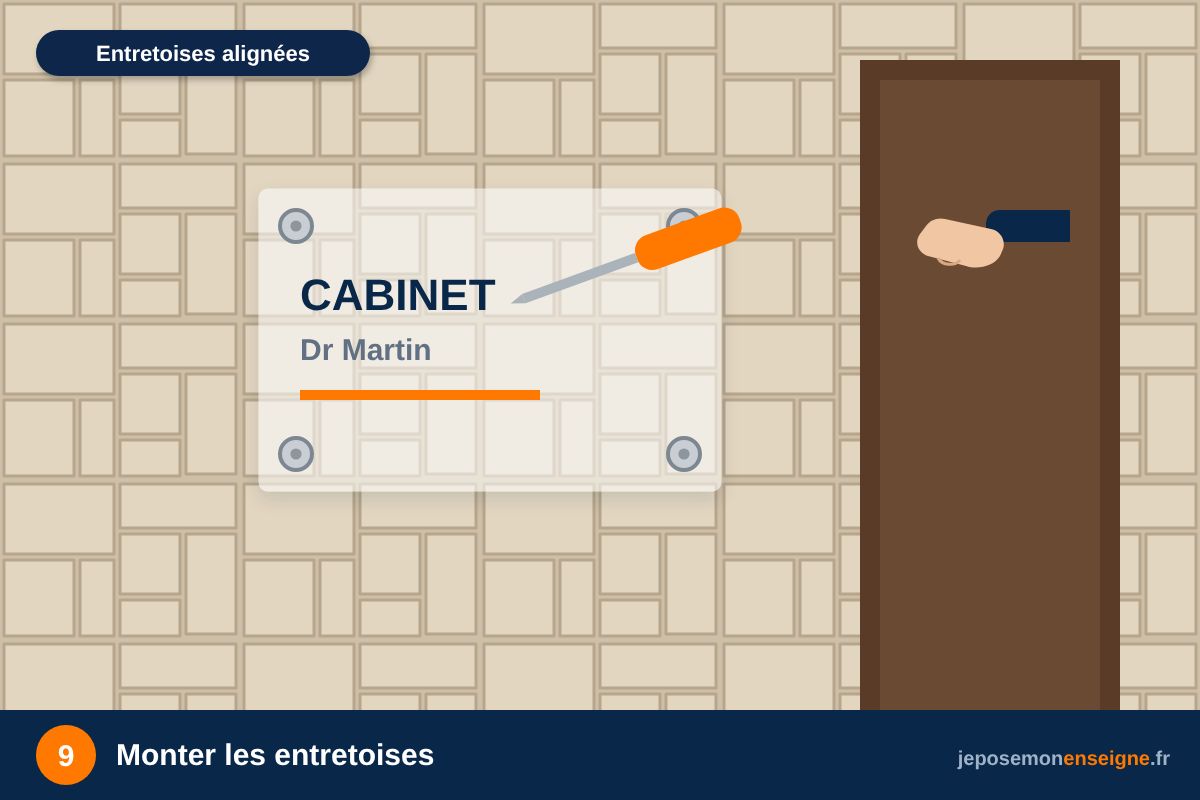 Monter les entretoises – Comment poser une plaque professionnelle en Plexiglas sur entretoises