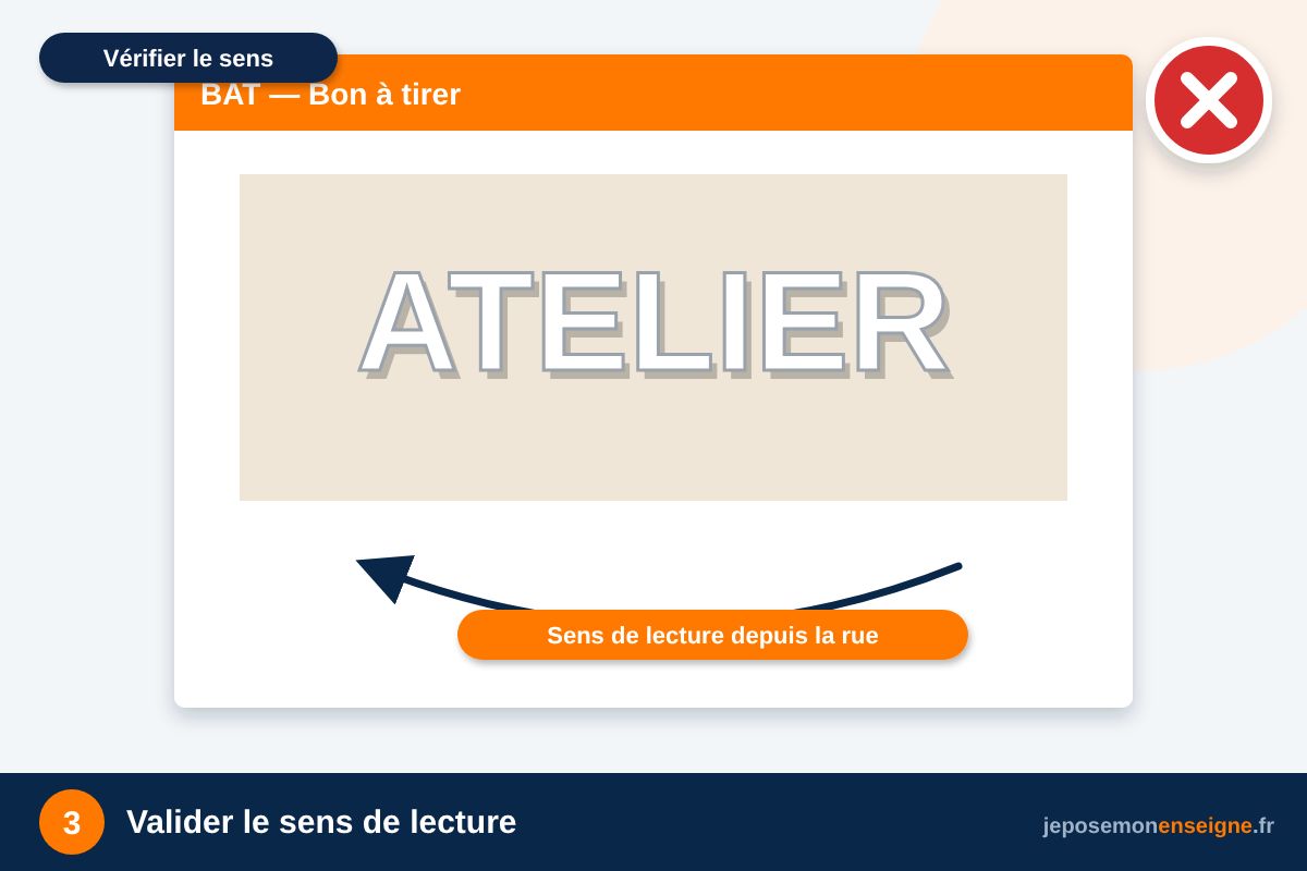 Valider le sens de lecture – Vitrophanie : poser à l’intérieur, lire de l’extérieur