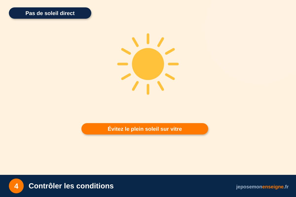 Contrôler les conditions – Vitrophanie : poser à l’intérieur, lire de l’extérieur