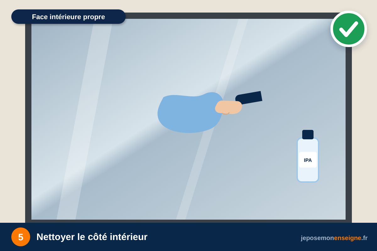 Nettoyer le côté intérieur – Vitrophanie : poser à l’intérieur, lire de l’extérieur
