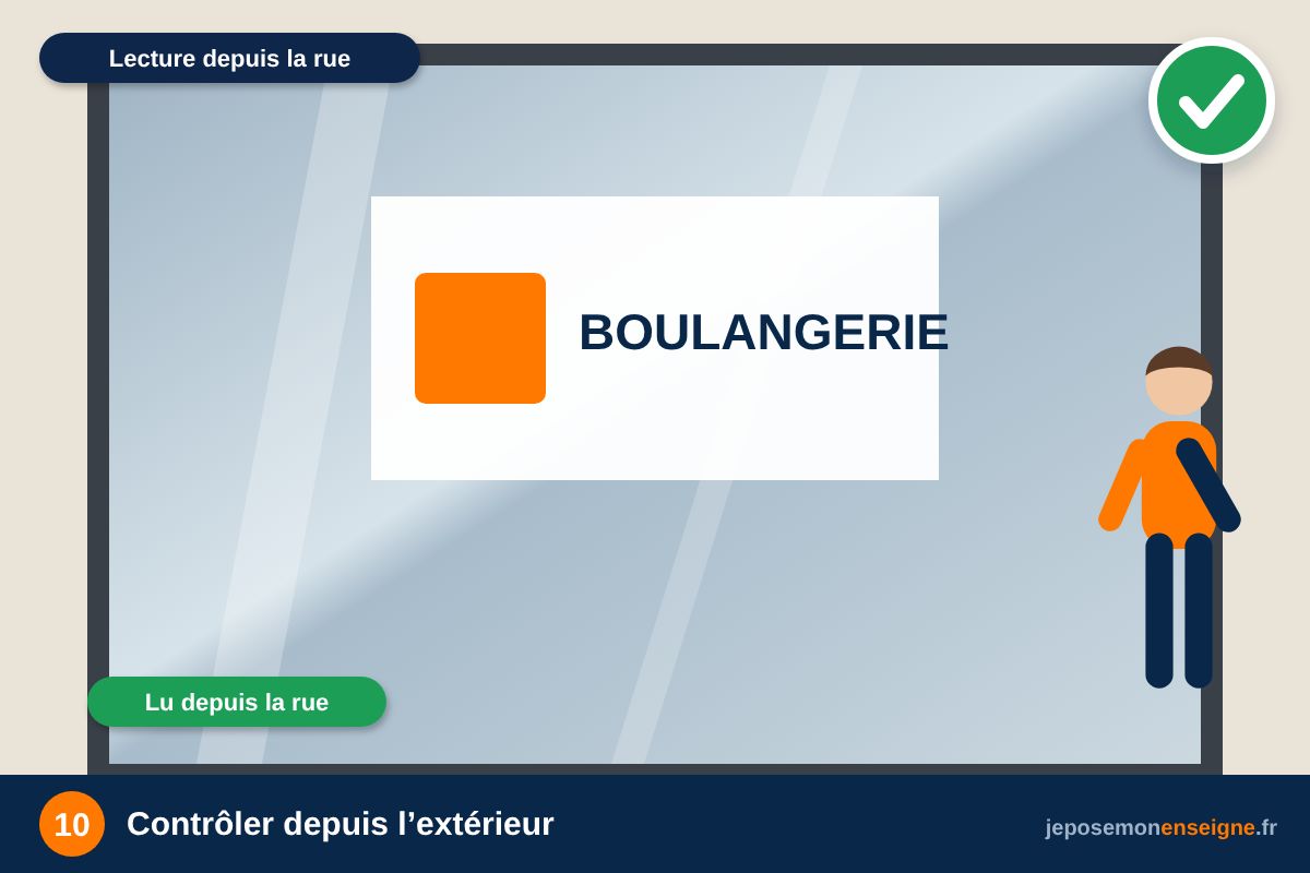Contrôler depuis l’extérieur – Vitrophanie : poser à l’intérieur, lire de l’extérieur
