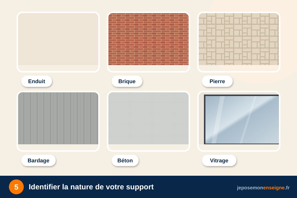 Identifier la nature de votre support – Préparer la pose de son enseigne : outils et matériel
