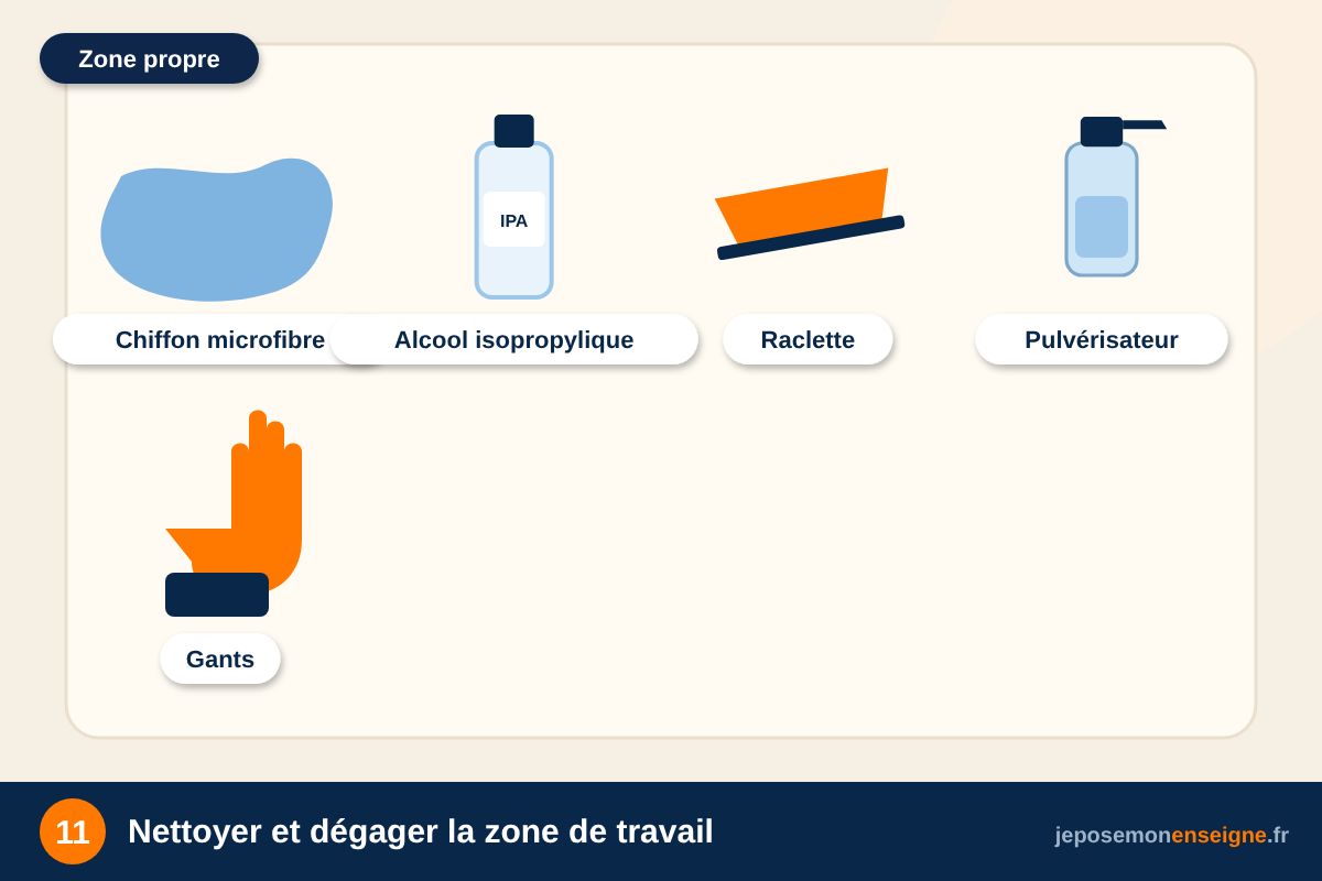 Nettoyer et dégager la zone de travail – Préparer la pose de son enseigne : outils et matériel