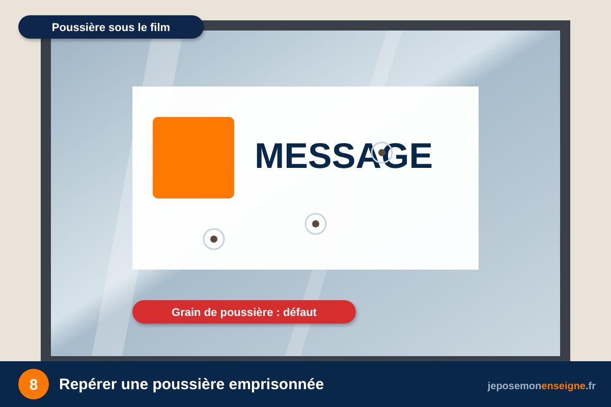Repérer une poussière emprisonnée – Bulles, plis, poussière : rattraper une pose d’adhésif