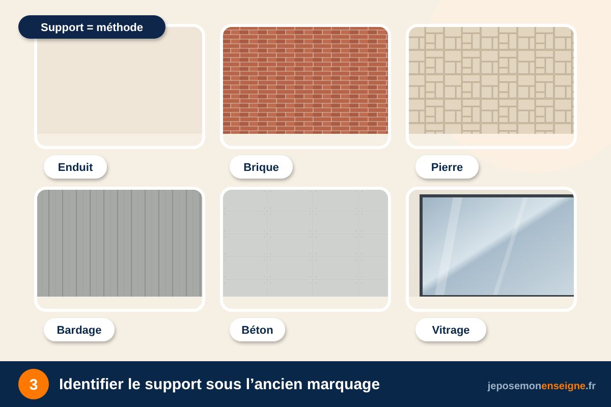 Identifier le support sous l’ancien marquage – Comment retirer un ancien adhésif ou une ancienne enseigne