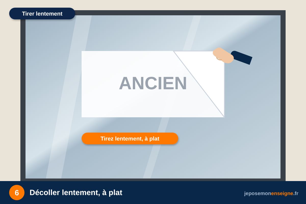 Décoller lentement, à plat – Comment retirer un ancien adhésif ou une ancienne enseigne