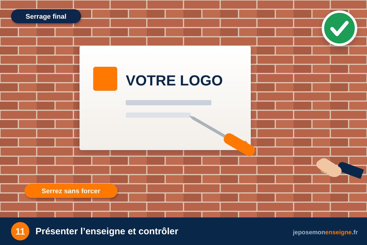Présenter l’enseigne et contrôler – Utiliser le gabarit de pose fourni